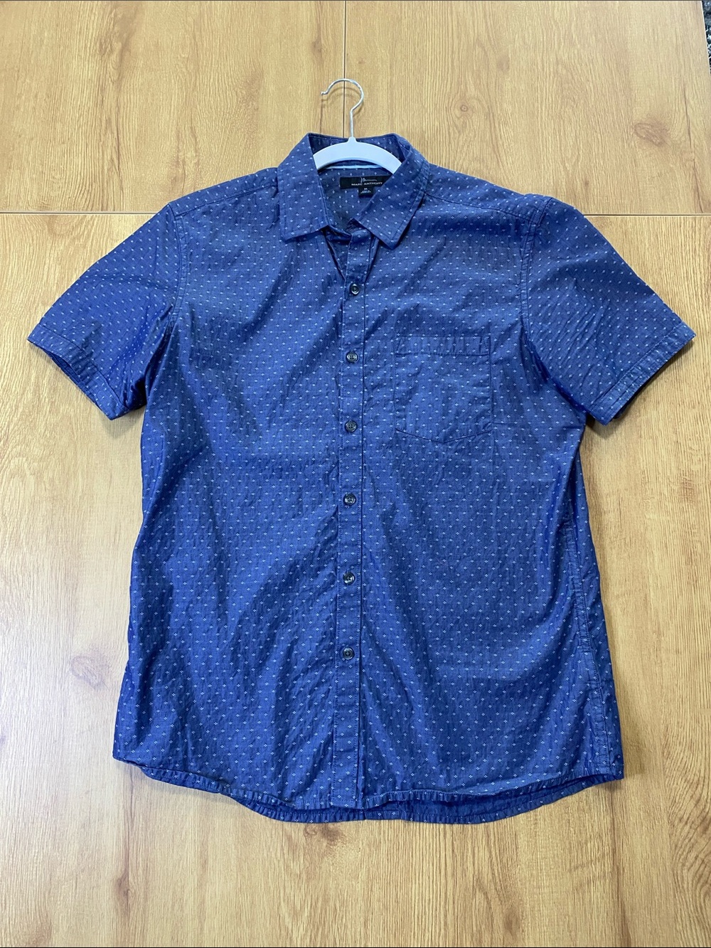 Marc Anthony Navy Short-Sleeve Button-Down with Micro Dot Pattern